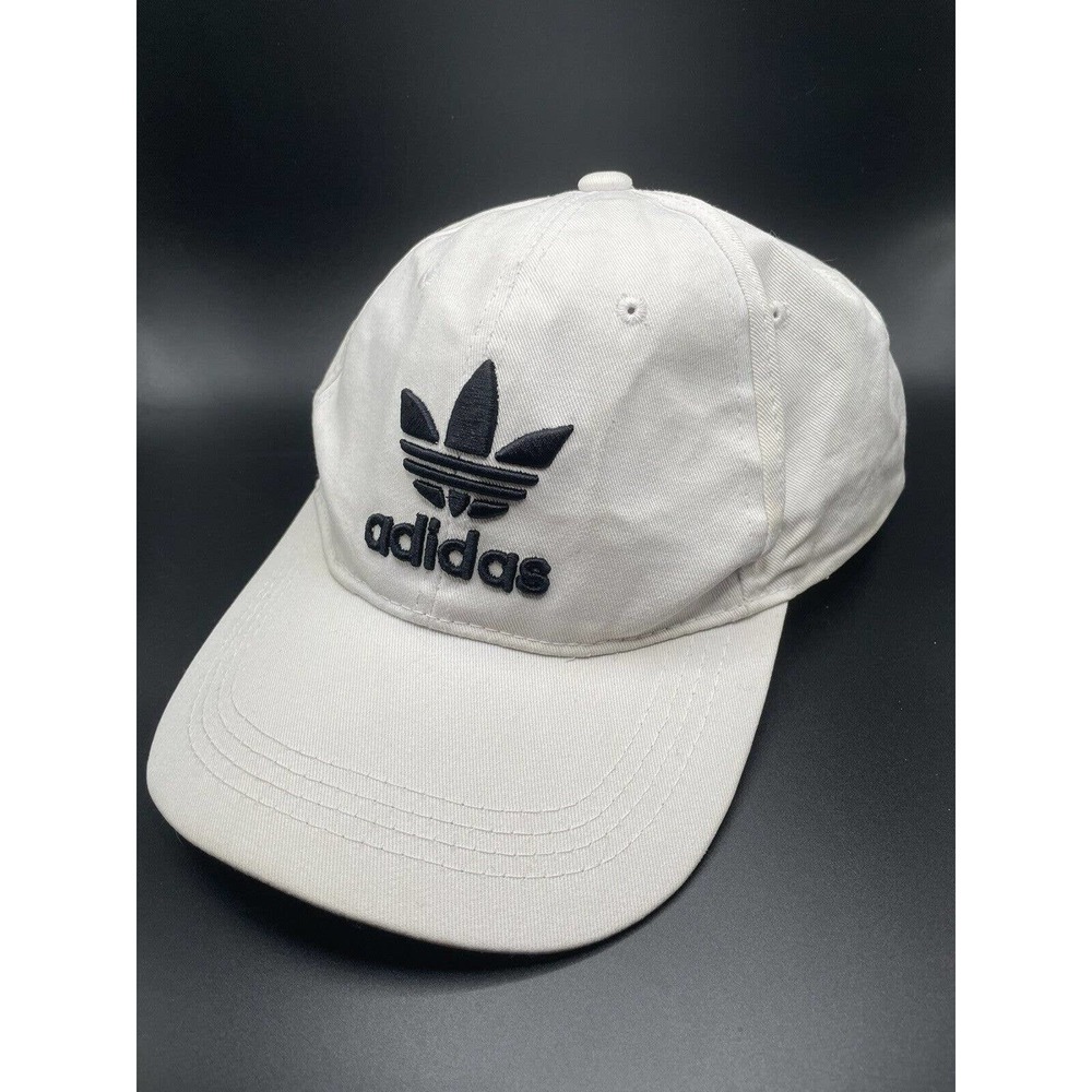 Adidas Hat Cap Strapback White Black Trefoil Logo Spell Out Adjustable Mens - Picture 1 of 5